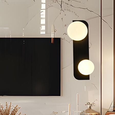 Pamela 2'li Siyah Beyaz Camlı Modern Yatak Başı, Salon Aplik