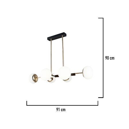 Pura Sıralı Siyah Gold 60 Watt Modern Oturma Odası, Yemek Masası Üstü,  Salon Avize