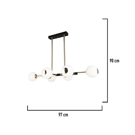 Sofia Sıralı 60 Watt Siyah Gold Modern Oturma Odası, Yemek Masası Üstü,  Salon Avize