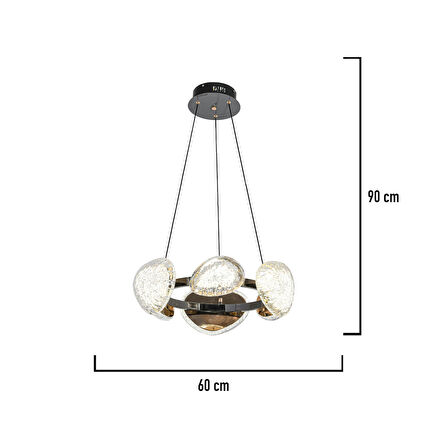 Firuze 6'lı 36 Watt Eskitme Kristal Taşlı Modern Tasarım Salon Led Avize