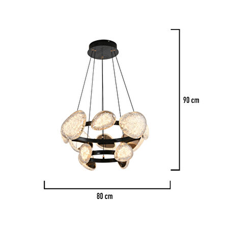 Firuze İki Katlı 80 Watt Eskitme Kristal Taşlı Modern Tasarım Salon Led Avize