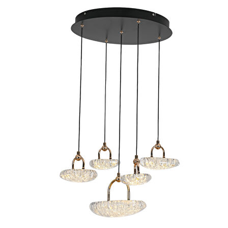 Firuze 5'Lİ 30 Watt Sarkıt Eskitme Kristal Taşlı Modern Tasarım Salon Led Avize