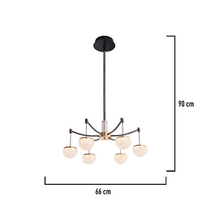 Derem 6lı Siyah Gold 80 Watt Yuvarlak Kristal Taşlı Salon Led Sarkıt Avize