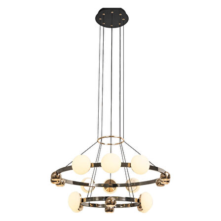 Dilay 18'li İki Katlı Siyah Gold 160 Watt Yuvarlak Modern, Kafe Restoran, Salon Led Sarkıt Avize