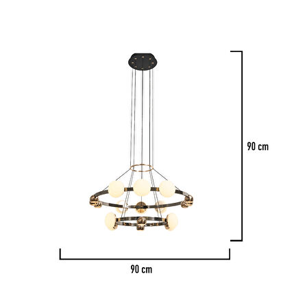 Dilay 18'li İki Katlı Siyah Gold 160 Watt Yuvarlak Modern, Kafe Restoran, Salon Led Sarkıt Avize