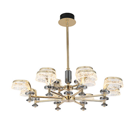 Ekerd 12'li Gold 100 Watt Yuvarlak Kristalli Modern Sarkıt Salon Led Avize