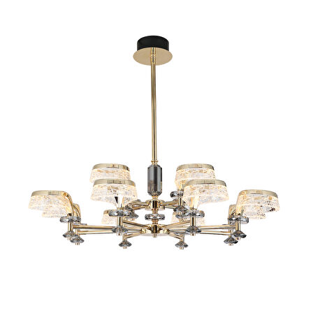 Ekerd 12'li Gold 100 Watt Yuvarlak Kristalli Modern Sarkıt Salon Led Avize
