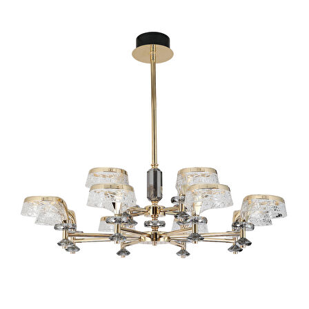 Ekerd 12'li Gold 100 Watt Yuvarlak Kristalli Modern Sarkıt Salon Led Avize