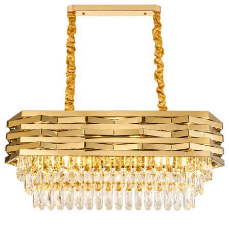 Corde 80'Lik Yemek Masası Sıralı Gold Kaplamalı Kristal Avize