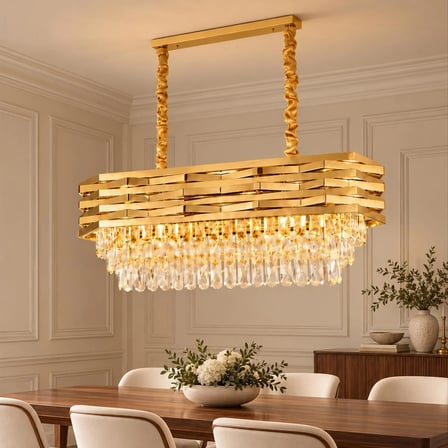 Corde 80'Lik Yemek Masası Sıralı Gold Kaplamalı Kristal Avize