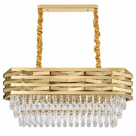 Corde 80'Lik Yemek Masası Sıralı Gold Kaplamalı Kristal Avize