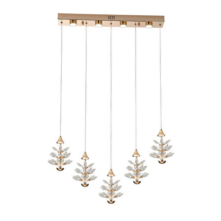 Serap 5'Li 62 Watt 3000K Sıralı Gold Kristal Taşlı Ledli Salon Avize