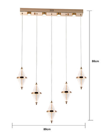 Edward 5'Li 67 Watt Sıralı Gold Ledli Modern Salon Avize