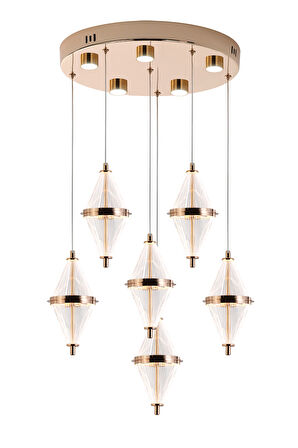 Harold 6'Lı 40 Watt Yuvarlak Gold Ledli Modern  Salon Avize