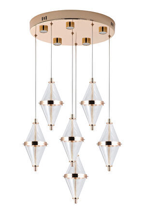 Harold 6'Lı 40 Watt Yuvarlak Gold Ledli Modern  Salon Avize