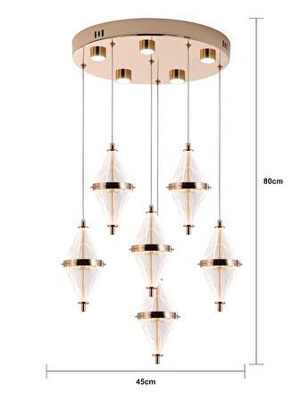 Harold 6'Lı 40 Watt Yuvarlak Gold Ledli Modern  Salon Avize