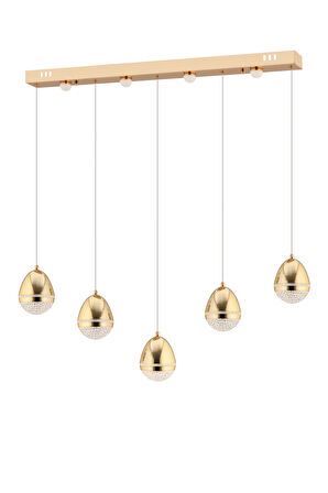 Amaya 5'li Sıralı Gold Damla Başlıklı Modern Salon Led Avize