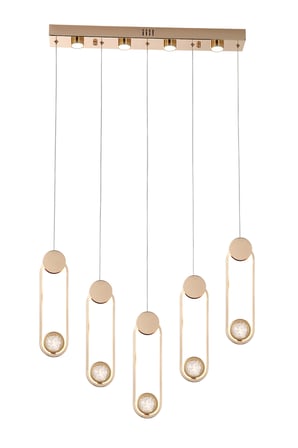 Beckett 5'Li Sıralı Kristal Top Başlıklı Gold Sarkıt Led Avize