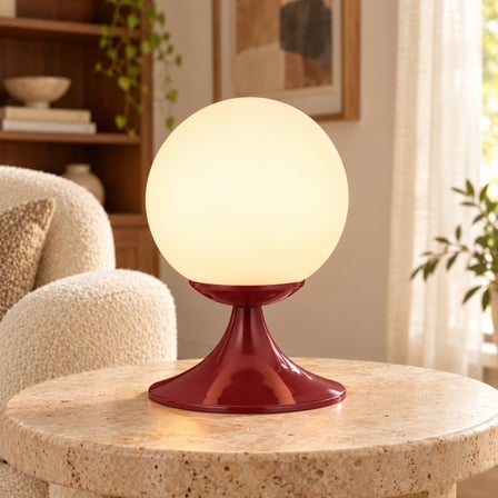 Esfera Bordo Beyaz Camlı Modern Masa Lambası, Salon Oturma Odası Yatak Odası Dekoratif Abajur