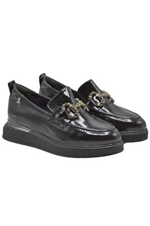 Venüs 2451401k Kadın Deri Tokalı Ayakkabı - Siyah Rugan - 36