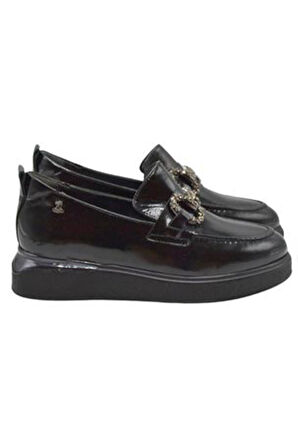 Venüs 2451401k Kadın Deri Tokalı Ayakkabı - Siyah Rugan - 36