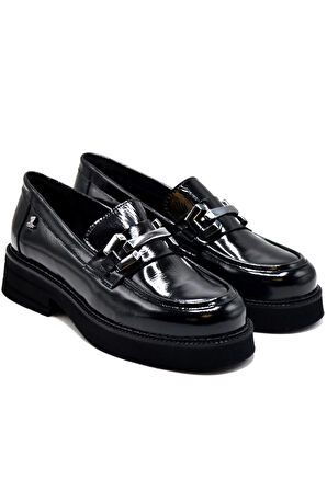 Venüs 2451352k Kadın Deri Tokalı Ayakkabı - Siyah Rugan - 36