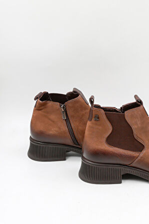 Venüs Kadın Hakiki Deri Kısa Topuk Fermuarlı Bilek Boy Bot 2452703K - Vizon - 36