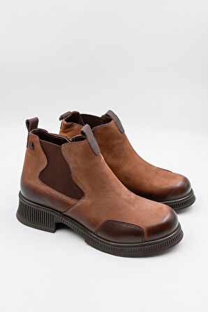 Venüs Kadın Hakiki Deri Kısa Topuk Fermuarlı Bilek Boy Bot 2452703K - Vizon - 36