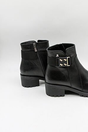 Venüs Kadın Deri Tokalı Kısa Fermuarlı Bot 3309K - Siyah - 36