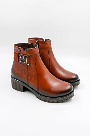 Venüs Kadın Deri Tokalı Kısa Fermuarlı Bot 3309K - Taba - 36