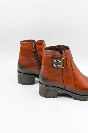 Venüs Kadın Deri Tokalı Kısa Fermuarlı Bot 3309K - Taba - 36