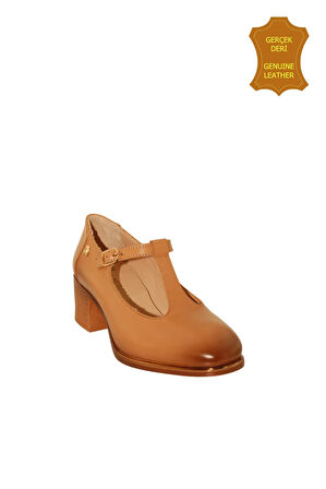 Venüs 2512705Y Vintage Topuklu Mary Jane Model Kadın Deri Ayakkabı TABA M