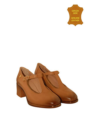 Venüs 2512705Y Vintage Topuklu Mary Jane Model Kadın Deri Ayakkabı TABA M