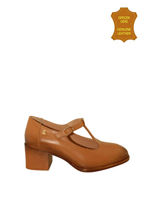 Venüs 2512705Y Vintage Topuklu Mary Jane Model Kadın Deri Ayakkabı TABA M