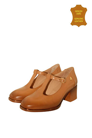 Venüs 2512705Y Vintage Topuklu Mary Jane Model Kadın Deri Ayakkabı TABA M