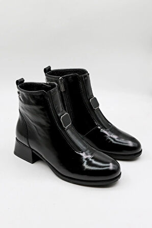 Venüs Kadın Hakiki Deri Kalın Topuklu Bot 2253214K - Siyah Rugan - 36