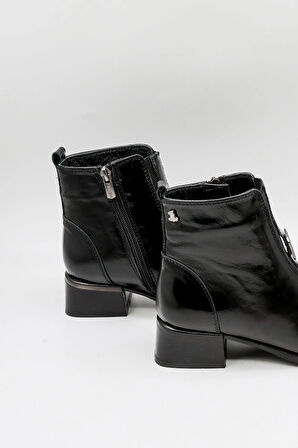 Venüs Kadın Hakiki Deri Kalın Topuklu Bot 2253214K - Siyah Rugan - 36