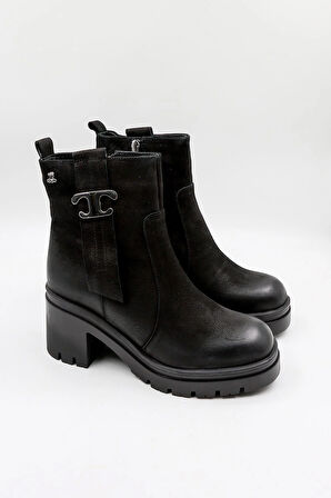 Venüs Kadın Hakiki Deri Fermuarlı Günlük Bot 2351311K - Siyah - 36