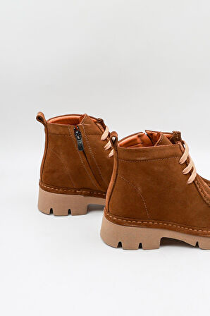 Venüs Kadın Süet Deri Kalın Tabanlı Bağcıklı Bot 25390511K - Taba - 36