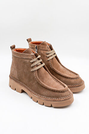 Venüs Kadın Süet Deri Kalın Tabanlı Bağcıklı Bot 25390511K - Vizon - 36