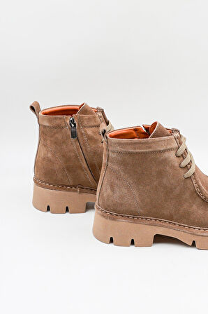 Venüs Kadın Süet Deri Kalın Tabanlı Bağcıklı Bot 25390511K - Vizon - 36