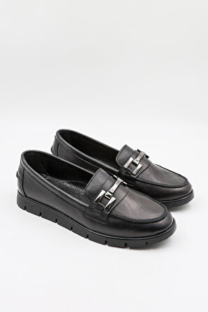 Venüs Kadın Hakiki Deri Tokalı Loafer Ayakkabı 25075610K - Siyah - 36