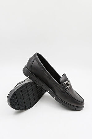 Venüs Kadın Hakiki Deri Tokalı Loafer Ayakkabı 25075610K - Siyah - 36