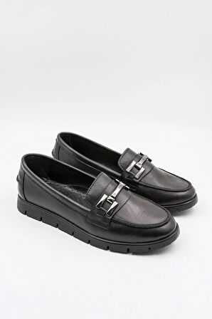 Venüs Kadın Hakiki Deri Tokalı Loafer Ayakkabı 25075610K - Siyah - 36