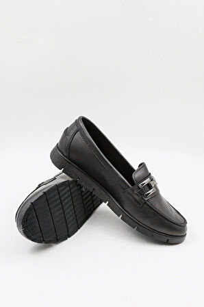Venüs Kadın Hakiki Deri Tokalı Loafer Ayakkabı 25075610K - Siyah - 36
