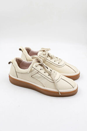 Venüs Kadın Hakiki Deri Bağcıklı Düz Tabanlı Oxford Ayakkabı 25452252K - Bej - 36