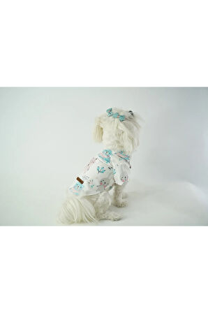 Patilinka Kedi Köpek Yazlık Kıyafet – Beyaz Hayvan Desenli Poplin Gömlek