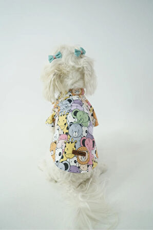 Patilinka Kedi Köpek Yazlık Kıyafet – Karışık Hayvan Desenli Poplin Tişört