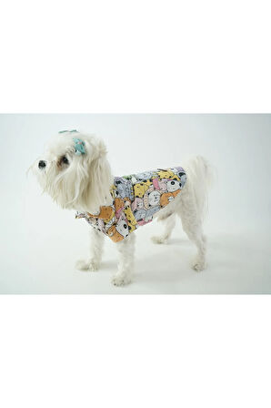 Patilinka Kedi Köpek Yazlık Kıyafet – Karışık Hayvan Desenli Poplin Tişört