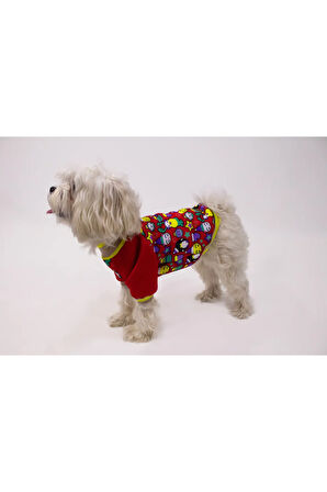 Patilinka Kedi Köpek Kışlık Kıyafet – Kırmızı İçi Şardonlu Desenli Sweat